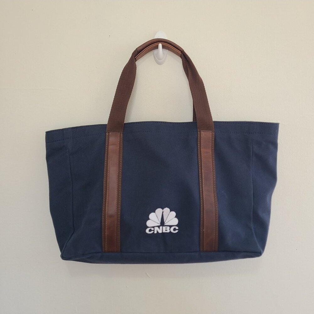 F.H. Wadsworth Tote Blue Canvas Leather Trim Bag